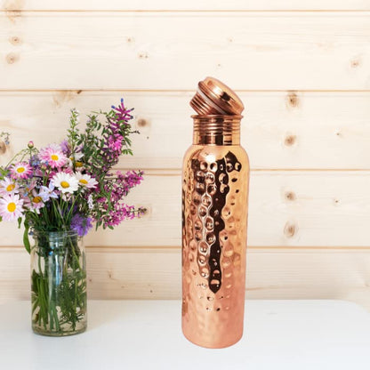 KIE 100% Copper Hammered Bottle Leak Proof for dining (1 LTR) 1000 ml Bottle (Pack of 1, Copper, Copper)