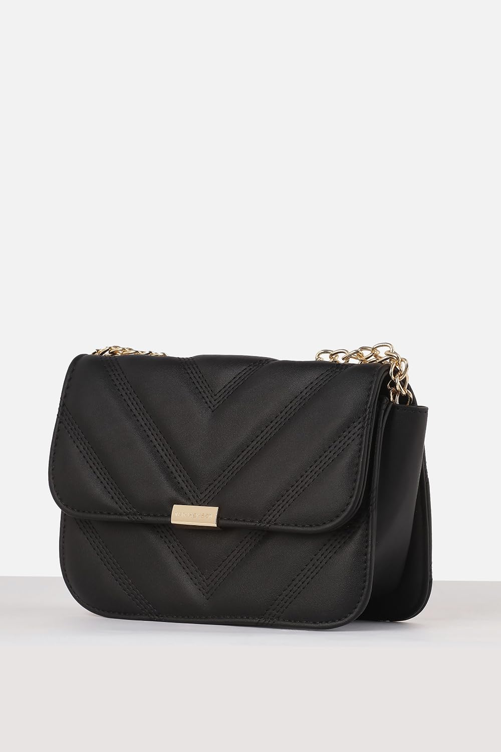 Van Heusen womens Sling Bag with textured single color chain (Black)