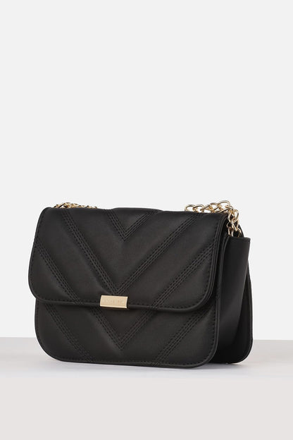 Van Heusen womens Sling Bag with textured single color chain (Black)