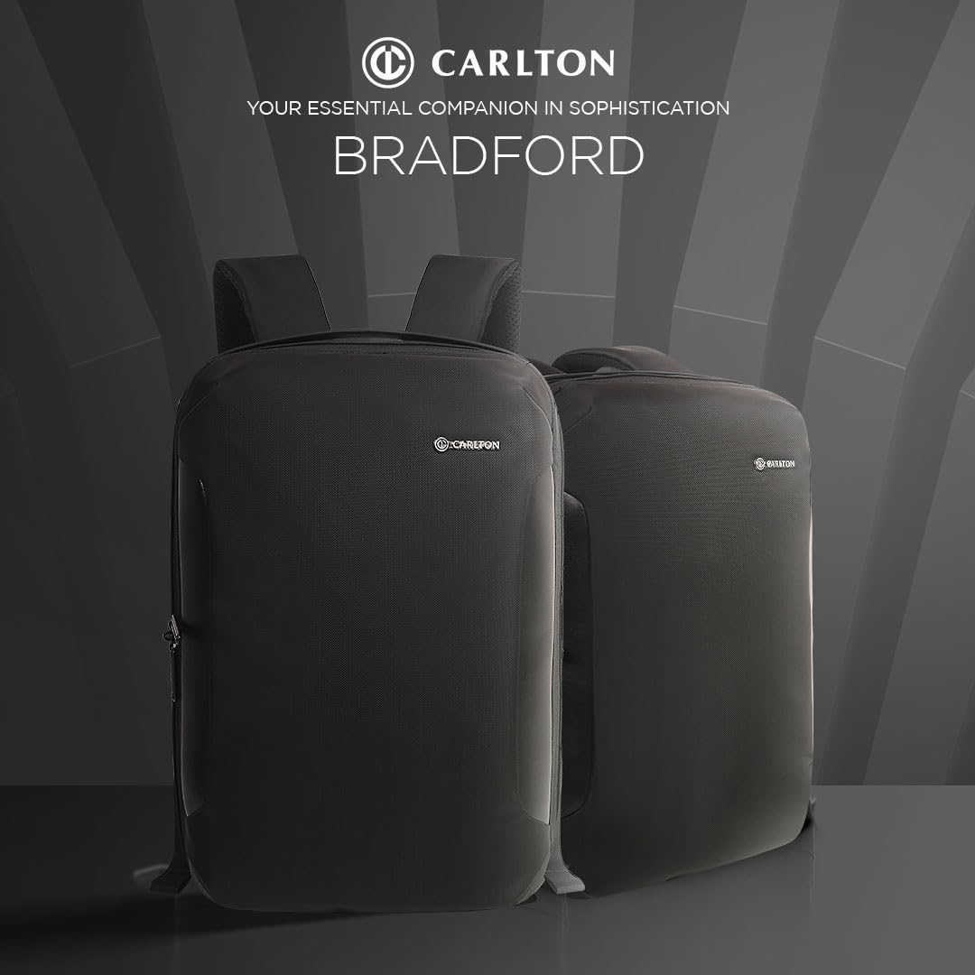 CARLTON Laptop Backpack with Front Access Pocket, Trolley Sleeve, Flush USB Port & Water Resistant Fabric | Ferrous Black | Bradford