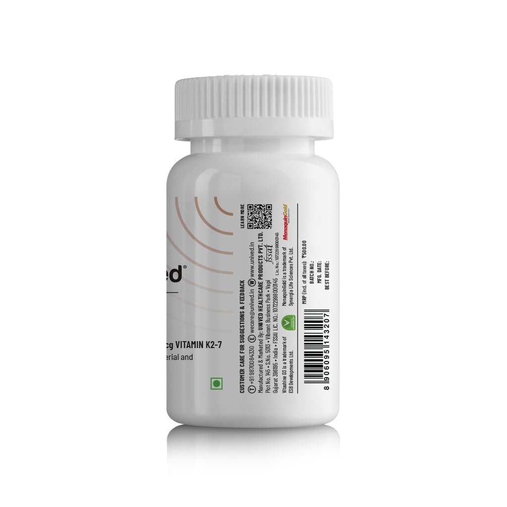 Unived Basics D3+K2 (MK-7) | Vitamin D3 600 IU & Vitamin K2-7 (MenaquinGold) 55mcg | Immunity, Heart, Muscle, & Bone Health | Plant-Based & Natural | 30 Capsules