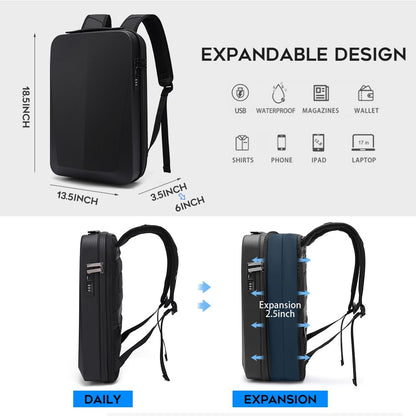 BANGE Laptop Anti-theft backpack Hard Shell Expandable Commute backpack can Hold 15.6 inch laptop for men and women, Black, Large, Anti-theft
