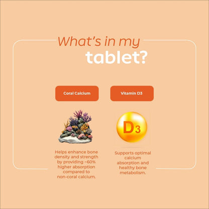 Arth Calcium & Vitamin D3 (600 IU) Tablets| Bone Health Supplement with Coral Calcium (1000 mg) for 60% More Absorption Than Others | Supports Strong Bones, Muscles & Joints | 60N Veg