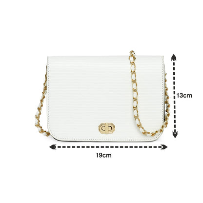 Accessorize London Women's Faux Leather Woven Chain White Evie Sling Bag