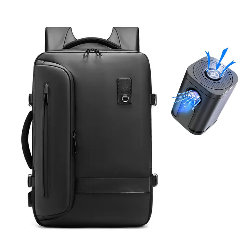 TECPHILE Airpack Laptop Backpack Vacuum Bag for Men Travel Waterproof Large Capacity 22L-45L Convertible Duffle Bag, fit for 17.3” Laptop USB Charging Port, Travelling Bag (Bag + Vacuum Pump)