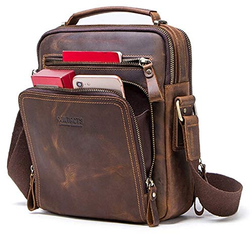 Contacts Unisex Genuine Leather Messenger/Crossbody/Sling Bag (Hunter Brown) Compatible with I PAD & Mini Laptop or Tablet upto 9 Inches