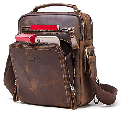 Contacts Unisex Genuine Leather Messenger/Crossbody/Sling Bag (Hunter Brown) Compatible with I PAD & Mini Laptop or Tablet upto 9 Inches