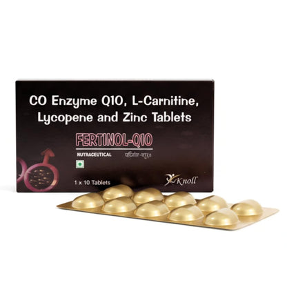 Knoll Healthcare Fertinol-Q10, Coenzyme Q10 (CoQ10) with L-Carnitine, Lycopene & Zinc Tablets | Supports Heart Health, Energy Production, Immunity & Antioxidant Support | Vegetarian Dietary Supplement (10 Capsules)