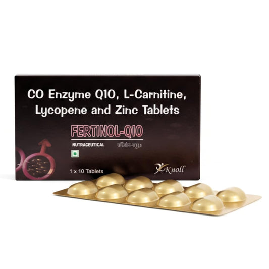 Knoll Healthcare Fertinol-Q10, Coenzyme Q10 (CoQ10) with L-Carnitine, Lycopene & Zinc Tablets | Supports Heart Health, Energy Production, Immunity & Antioxidant Support | Vegetarian Dietary Supplement (10 Capsules)