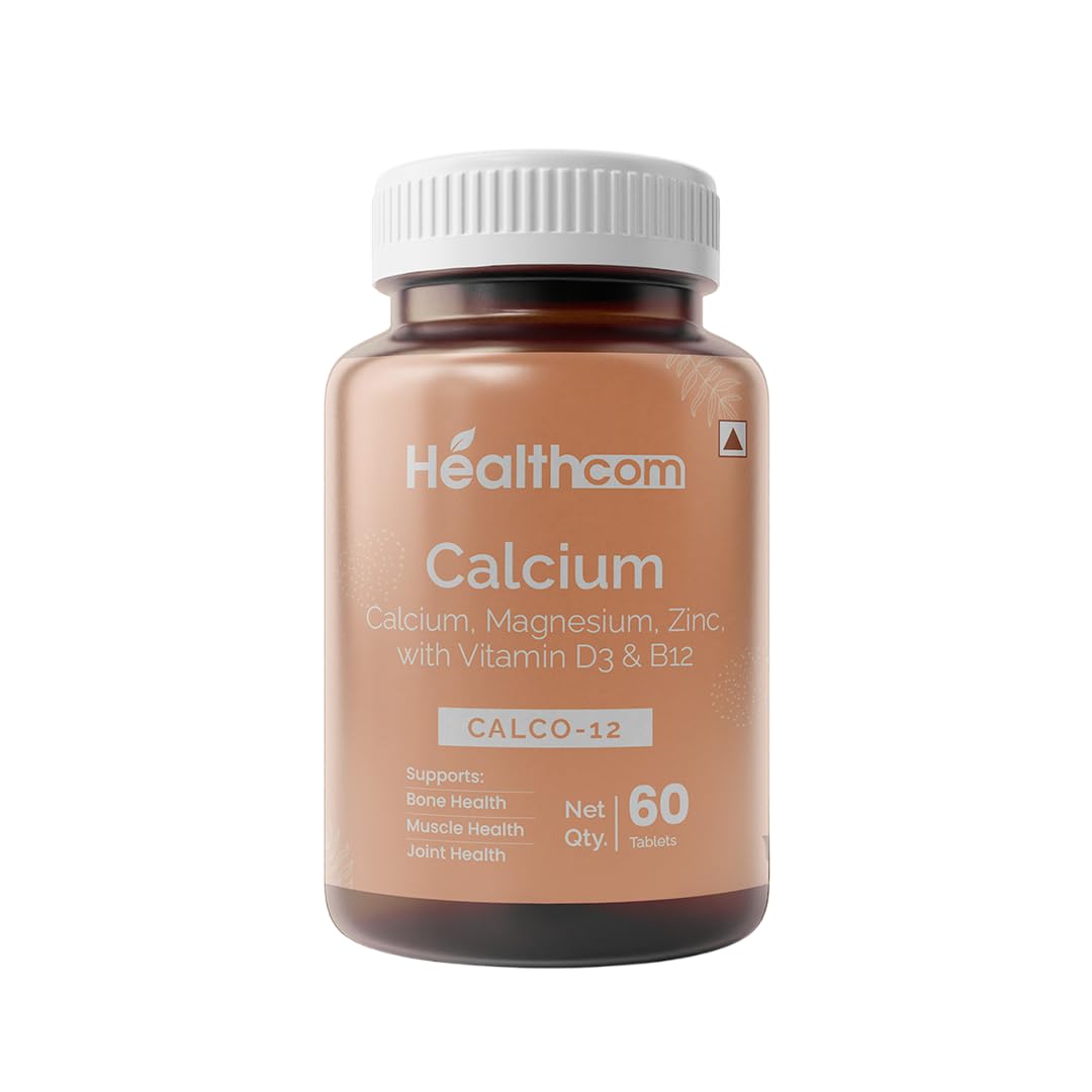 Healthcom Nutra CALCO-12 Calcium 60 Tablets Pack | Magnesium, Zinc With Vitamin D3 & B12 Capsule for Men & Women | For Stronger Bones, Immunity Improves Joints & Muscles Metabolism