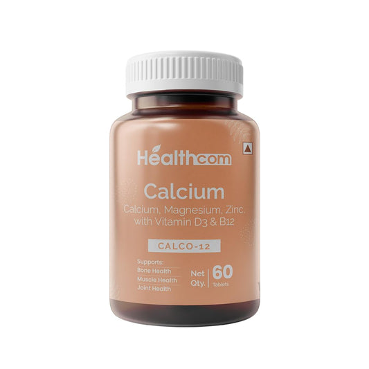 Healthcom Nutra CALCO-12 Calcium 60 Tablets Pack – Magnesium, Zinc With Vitamin D3 & B12 Capsule