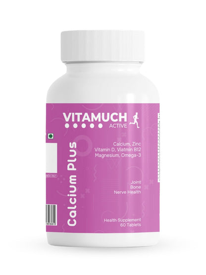 Vitamuch Calcium, Magnesium, Vitamin D2, B12 & Omega-3 Tablets | Bone Strength, Brain & Heart Health | With Zinc, Boron, Manganese & Copper | 30 Days Pack (60 Veg Tablets)
