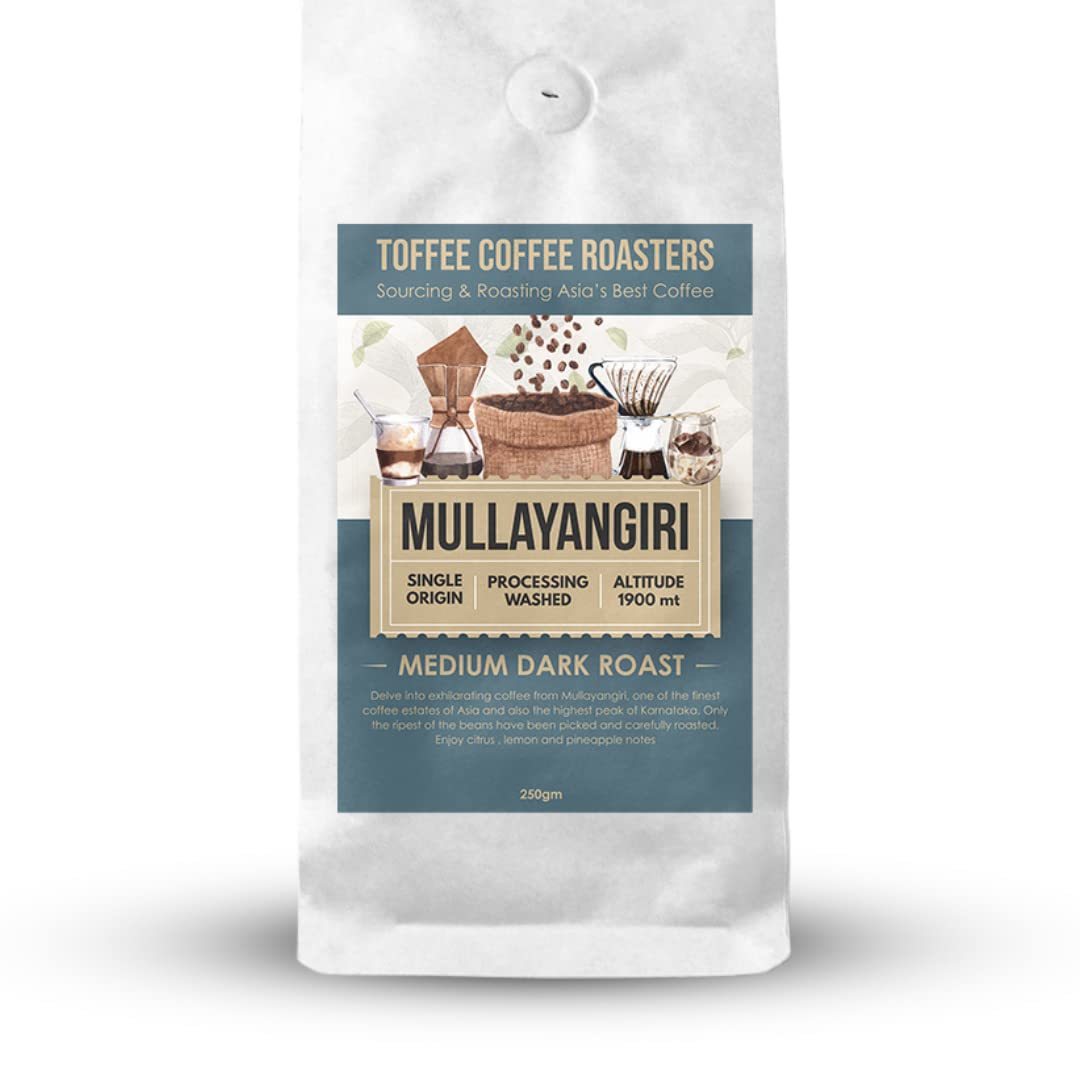 Toffee Coffee Roasters | Mullayanagiri Coffee, Medium Dark Roast, 250 g | Grind: Whole Beans, Single Origin, 100% Arabica | Speciality Coffee | Freshly Roasted