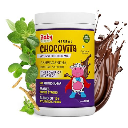 Babyorgano Herbal Chocovita 100% Ayurvedic Health & Nutrition Drink For Kids | 15+ Ayurvedic Herbs |Kids Growth |Brain Development |No Refined Sugar | Fdca Approved | Chocolate Flavour - 300Gm