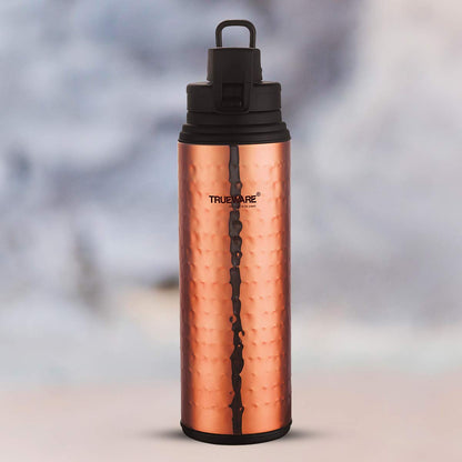 Trueware Copper Fusion 800 Insulated Inner Stainless Steel Water Bottle, 600 ml, Stainless steel finish| Inside Copper | Leak Proof | BPA Free | Hot or Cold for Hours | Office | Gym | Hiking | Treking | Travel Bottle |Hammered Finish