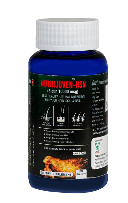 Nutrijuven I HSN I Biotin 10000 mcg I Helps Control Hair Fall I Helps Strong Hair Follicles I For Strong I Thick & Shiny Hair I One a Day I Dietary Supplement I 30 Capsules Pack of 5