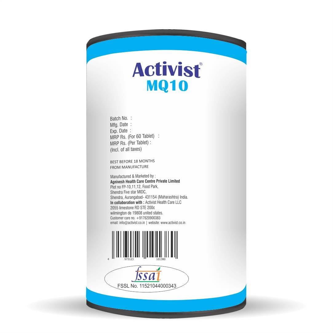 Activist- M Co enzyme Q10 L arginine Lycopene with L carnitine Astaxanthin Tablet | Nutritional Dietary Supplement | Multivitamin- 60 Tablets