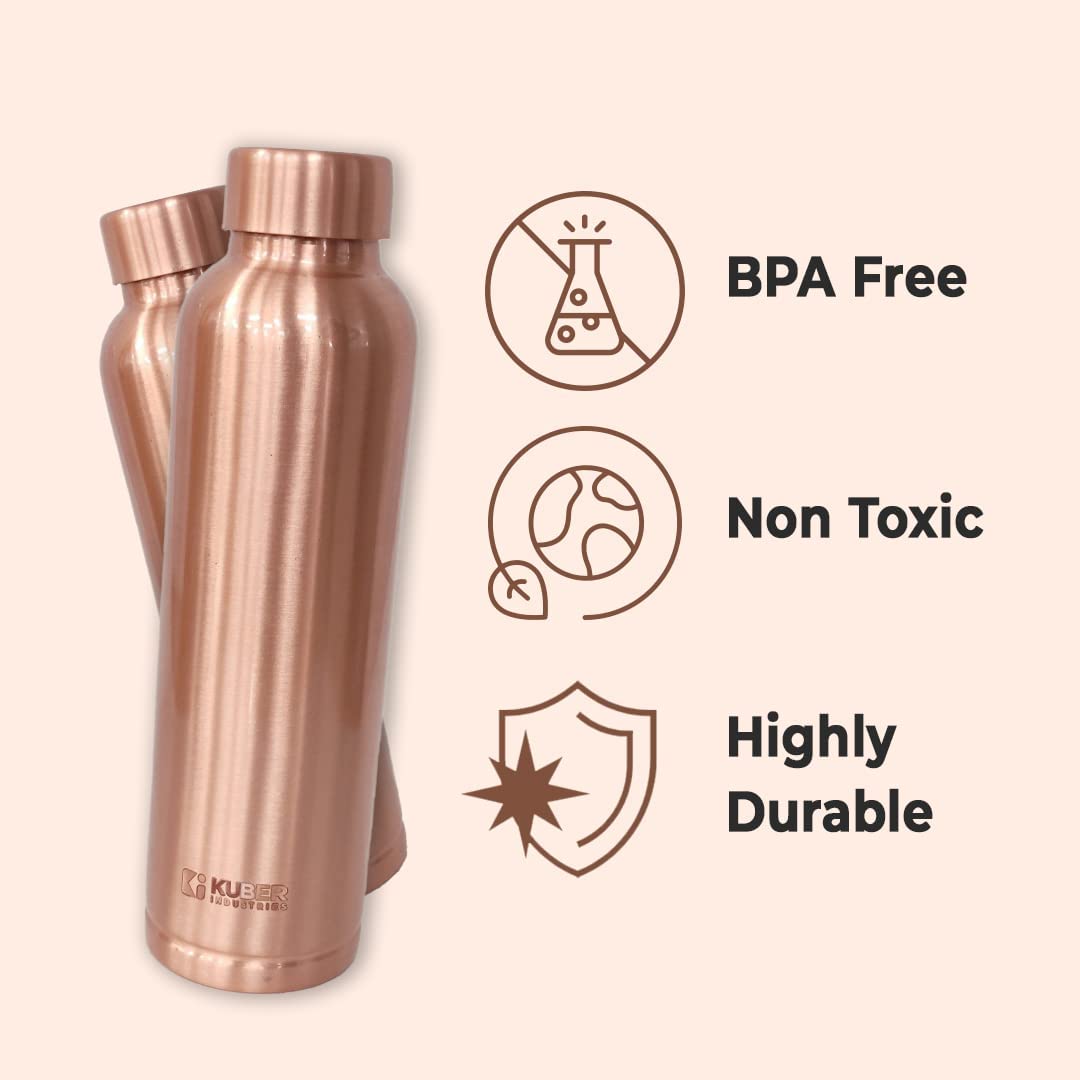 Kuber Industries Copper Water Bottle 950 ml & Pack of 2 Glasses 300ml | 100% Pure Copper Water Bottle& Glasses I Leak Proof, Rust Proof I Copper Utensils For Home, School & Office