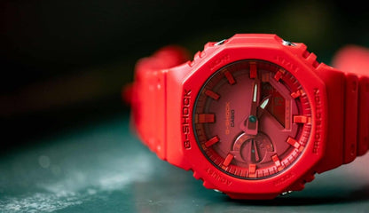 Casio G-Shock GA-2100-4ADR Analog-Digital Red Dial Men Watch Red Resin Strap (G988)