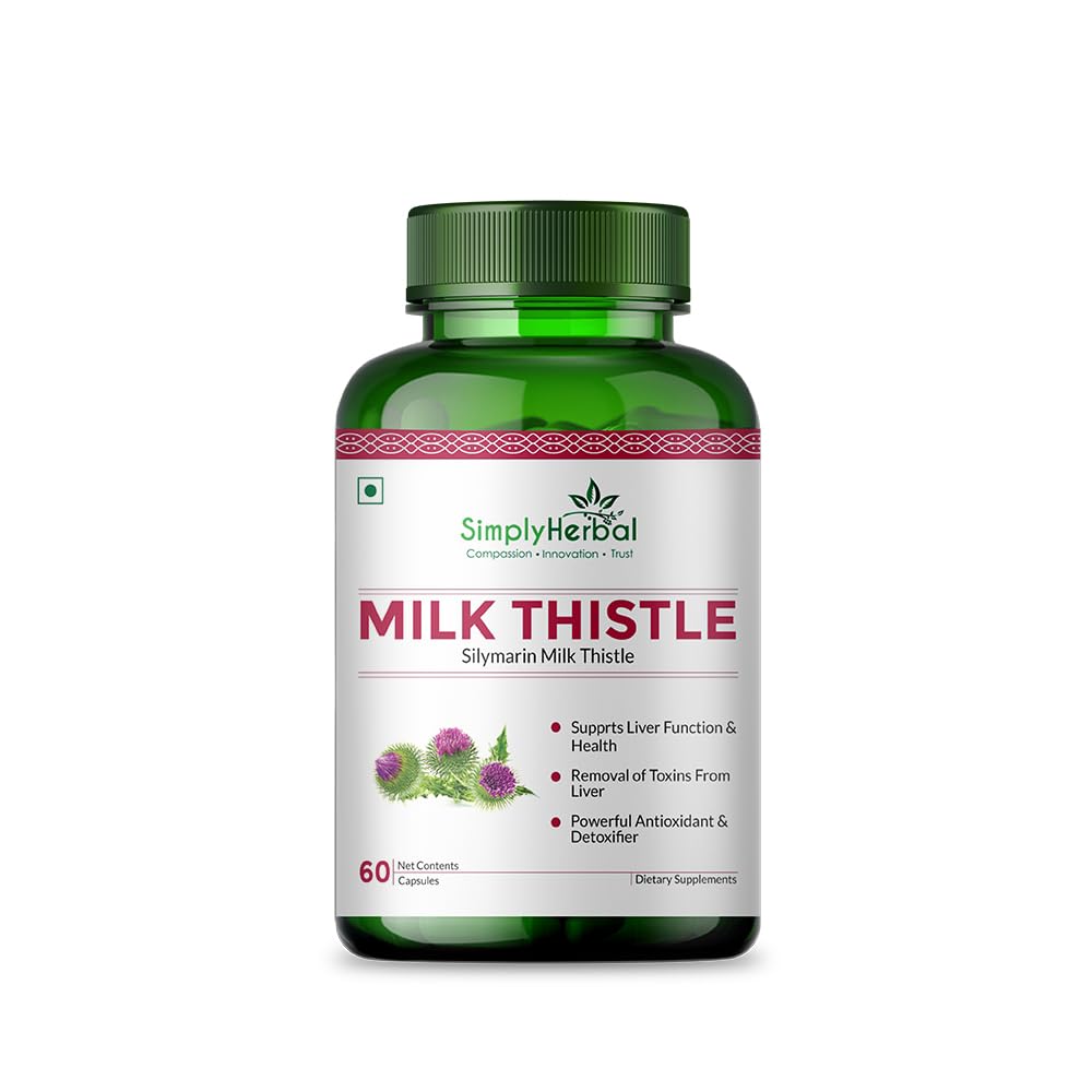 Simply Herbal Milk Thistle Extract 800mg with Silymarin – 60 Vegetarian Capsules | Liver Support Formula | Herbal Supplement for Wellness