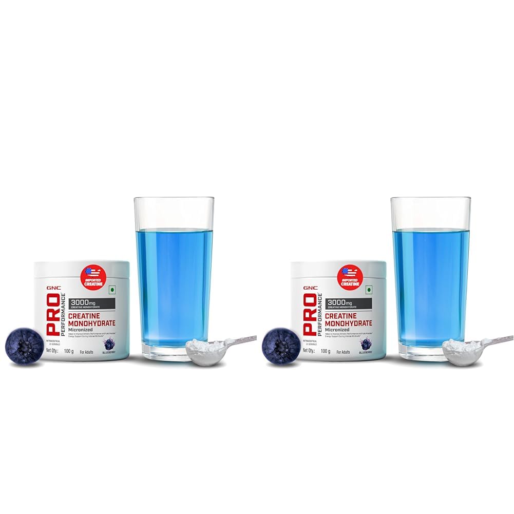 GNC Pro Performance Pure Micronized Creatine Monohydrate Powder | 100 Gm | Blueberry | Instantized | Increase Muscle Mass | Rapid Absorption | Lab Tested | Boosts Athletic Performance | Imported