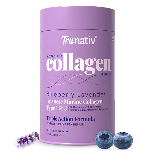 Trunativ Collagen Supplements | Advanced Japanese Marine Collagen Powder for Women & Men | Type 1 and 3 Hydrolyzed Peptides | Supplement with Hyaluronic Acid | Supports Skin Glow, Hair Growth, and Nail Strength | Blueberry Lavender (200g)