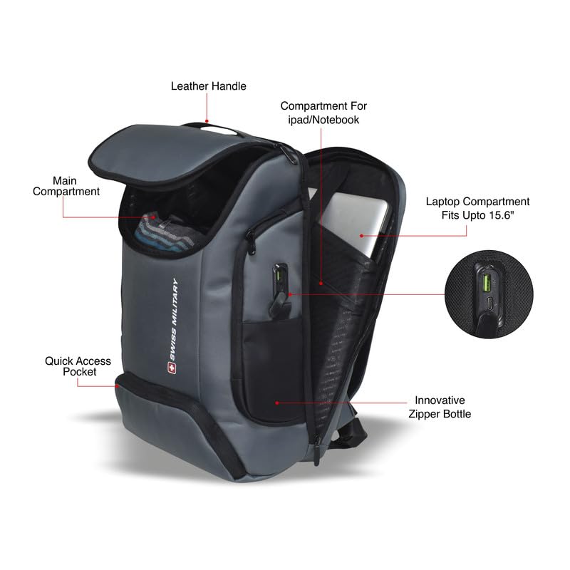 SWISS MILITARY Helium 21L Laptop Backpack Fits 15.6" Laptop USB Chargin- image 4