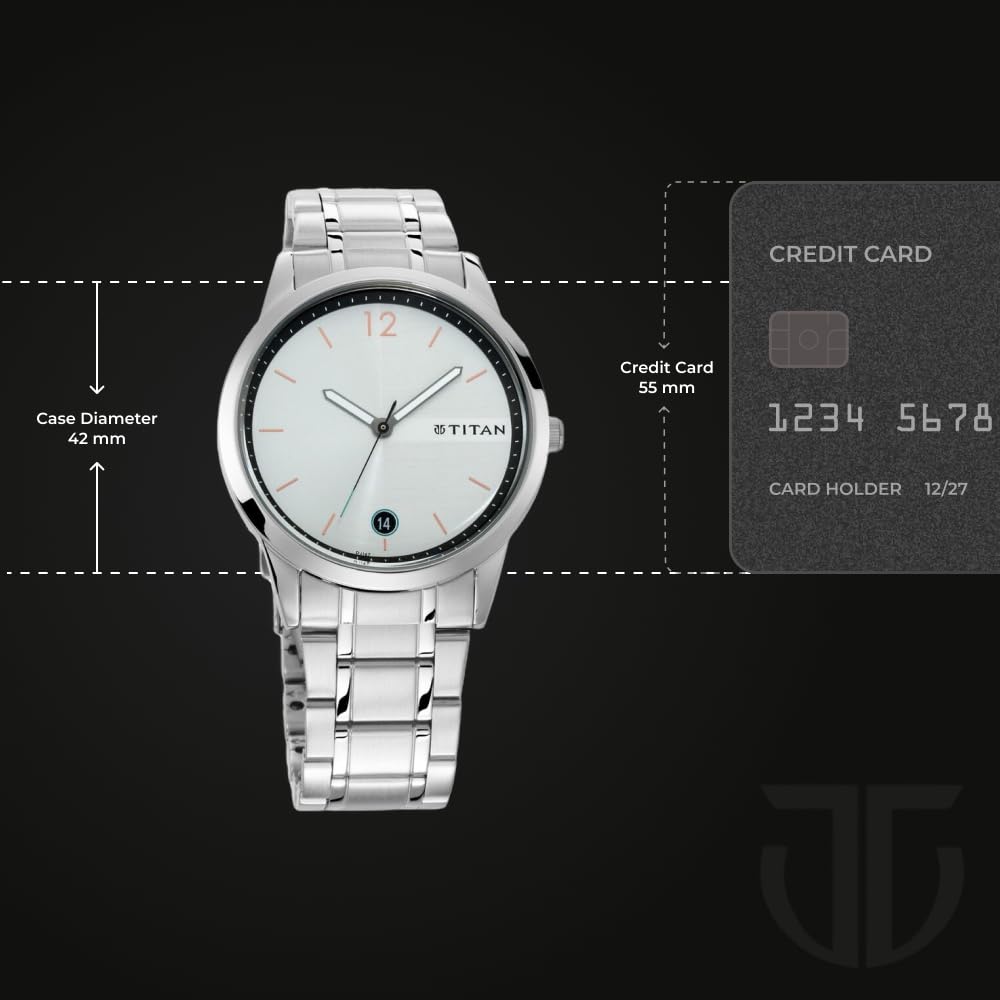 Titan Quartz Analog with Date White Dial Stainless Steel Strap Watch for Men-NP1806SM01