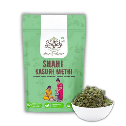 SAATYAKI NATURALS Organic Shahi Kasuri Methi 100% Pure, Freshly Ground Spice for Cooking, Non-GMO, Gluten-Free – Perfect for Curries, Marinades, and Seasoning (200gm)