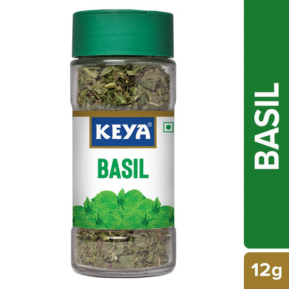 Keya Basil | Freeze Dried | Seasoning for Pasta, Pizzas, Soups, and Salads | Rich in Antioxidants & Supports Digestion | No Artificial Flavours or Colours | 12g