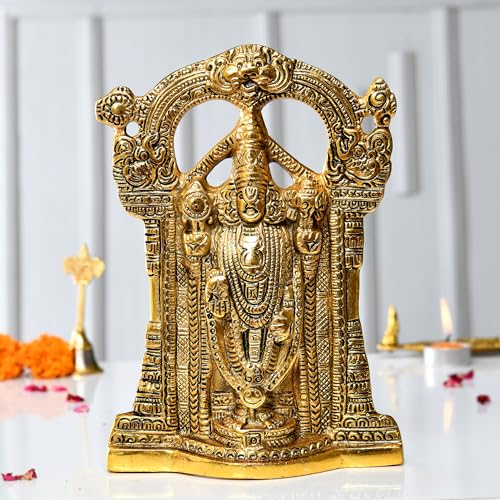 Collectible India Metal Tirupati Balaji Idol, 9 x 6 x 1.5 Inches, Golden