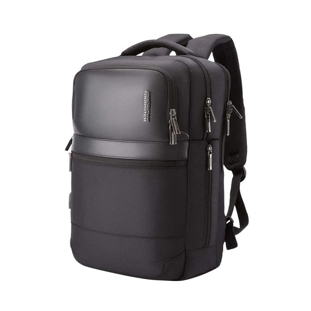 American Tourister Rubio 30L Executive Laptop Backpack with USB Port, Lockable Compartment, Expandable Storage, Smart Sleeve, Hidden Pocket & Rain Cover – Office, Business, Travel - BLACK