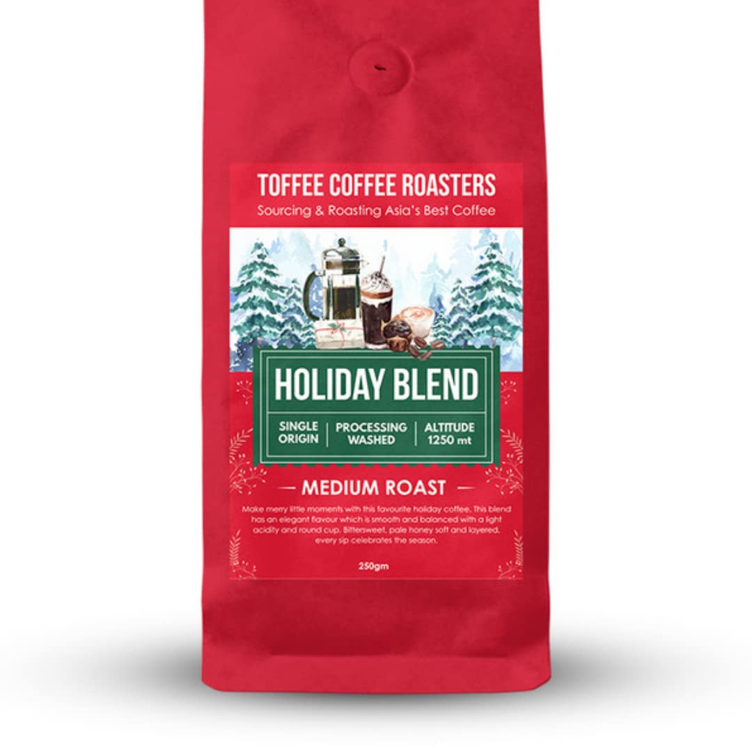 Toffee Coffee Roasters | Holiday Blend | As Seen On Shark Tank | 100% Arabica | Speciality Blend | Freshly Roasted Coffee | Size: 250gm | Grind: Aeropress