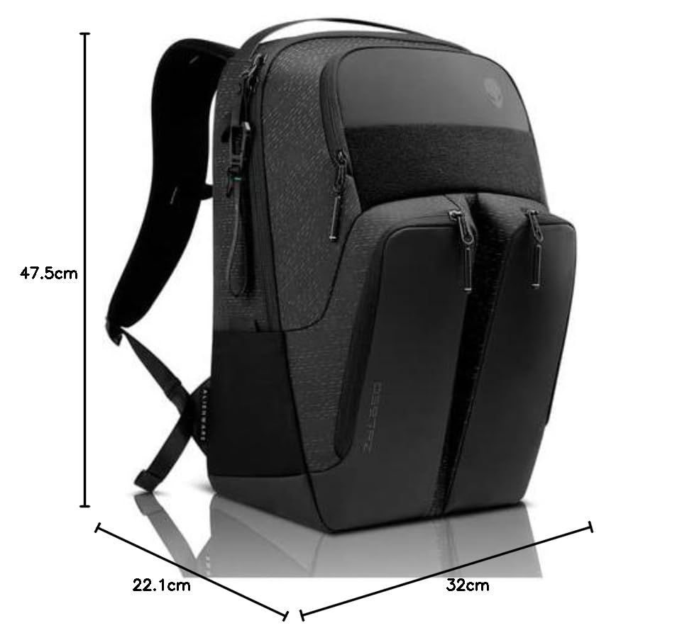 Alienware 28L Horizon Utility Backpack|Weather Resistant |Nylex, Cushioned EVA |Sternum + Shoulder Carrying Straps |Front & Mesh Pocket with 3 Year Warranty |AW523P- Color: Galaxy Weave Black.