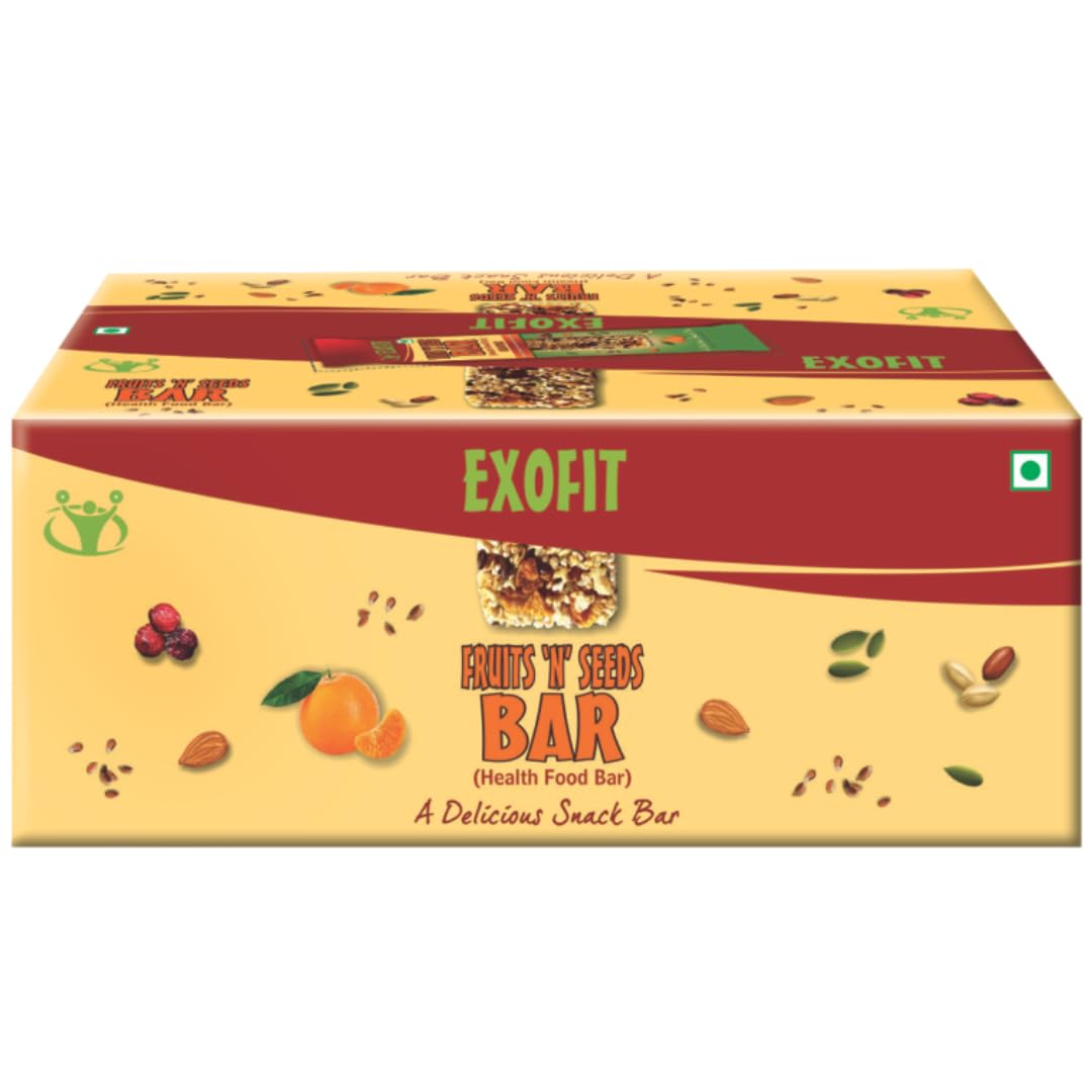 Exofit Fruits 'N' Seeds Bar -35g (Pack of 6 Bars) Ready to Eat Snack Bar - Zero Cholesterol, High Fiber, No Trans Fat, Orange - 210Gm