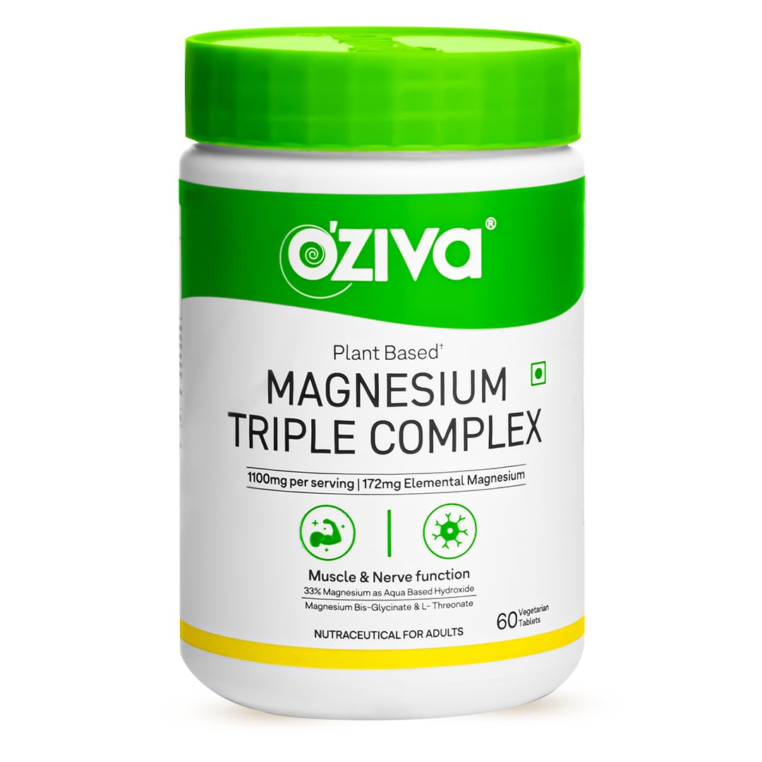 OZiva Magnesium Triple Complex 1100mg for Muscle, Sleep and Nerve Function | With Aquamin Mg, Glycinate, Magnesium L-Threonate & Bisglycinate | 60 Vegetarian Tablets