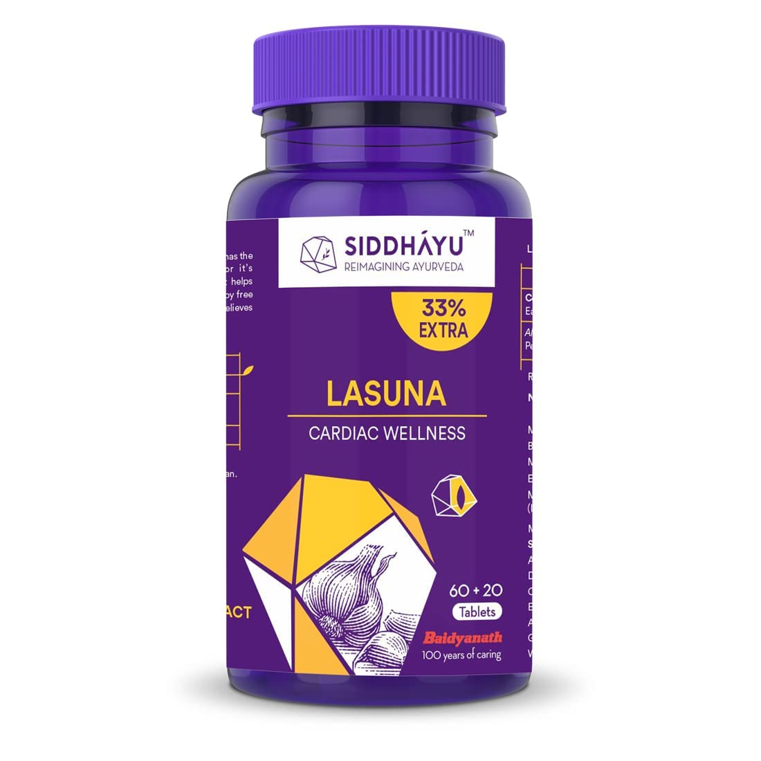 Siddhayu Lasuna Garlic Tablet | Cardiac Wellness | (From the house of Baidyanath) | Improves Digestion | Balance Cholesterol Levels | 60 + 20 free Tablets