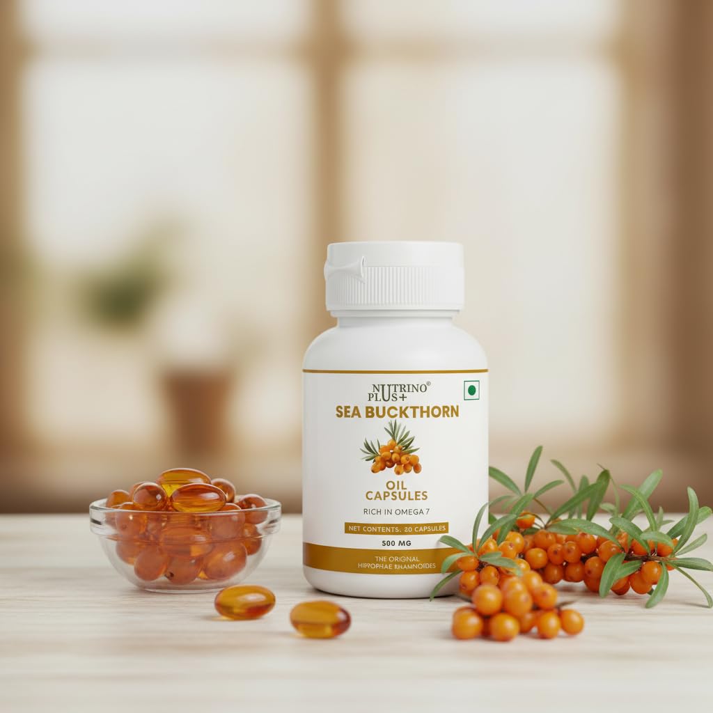 Sea Buckthorn Oil Capsules 500mg – with Omega 7, Vitamin C & Carotenoids, Hippophae Rhamnoides Extract, 30 Caps