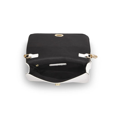 Accessorize London Women's Faux Leather Woven Chain White Evie Sling Bag
