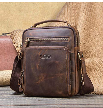 Contacts Unisex Genuine Leather Messenger/Crossbody/Sling Bag (Hunter Brown) Compatible with I PAD & Mini Laptop or Tablet upto 9 Inches