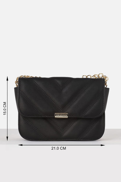 Van Heusen womens Sling Bag with textured single color chain (Black)