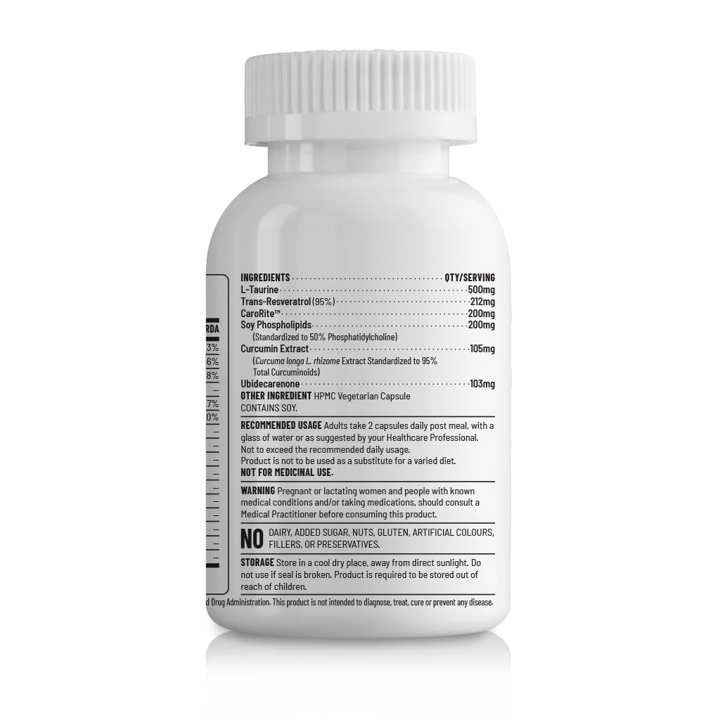 Unived Advanced nutrients With Carorite™ (Carotenoid complex), Coenzyme Q10, Curcumin, Trans-resveratrol, Choline & L-taurine | Advanced formula to support healthy aging | 60 Vegan Capsules
