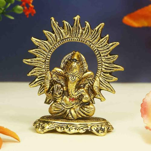 Handicrafts Paradise Aluminium Metal Small Ganesha Statue Sitting Idol Sculpture