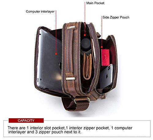 Contacts Unisex Genuine Leather Messenger/Crossbody/Sling Bag (Hunter Brown) Compatible with I PAD & Mini Laptop or Tablet upto 9 Inches