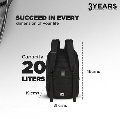 CARLTON Laptop Backpack 20L With Rain Cover, Pockets for Hard drive, Passport Pocket & Air Cushion System | Midnight Black | Dorset 03