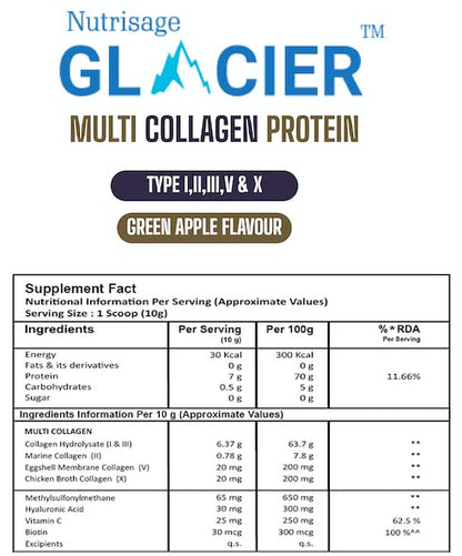 Nutrisage Multi Collagen Peptides Powder -Easy to Dissolve - Type I, II, III, V, X - for Women & Men - Promotes Hair, Skin, Nails, & Joint Health