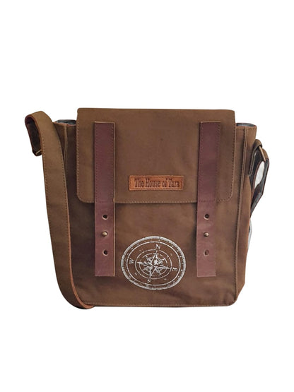 The House of Tara Canvas Side Sling Bag For Men & Women | Compact Messenger bag with Leather Strap on Flap Closure, Adjustable Shoulder Strap & Metal Buckle | Crossbody bag Suitable for Office (Khaki)