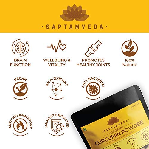 SAPTAMVEDA Premium Curcumin Powder 50 Grams, Pure Curcumin Extract Powder (Superior Turmeric Extract, 95% Curcuminoids) Immune & Joint Support - Natural and Pure Antioxidant Superfood, Immunity Booster, Ayurvedic Haldi Extract with Resealable Bag