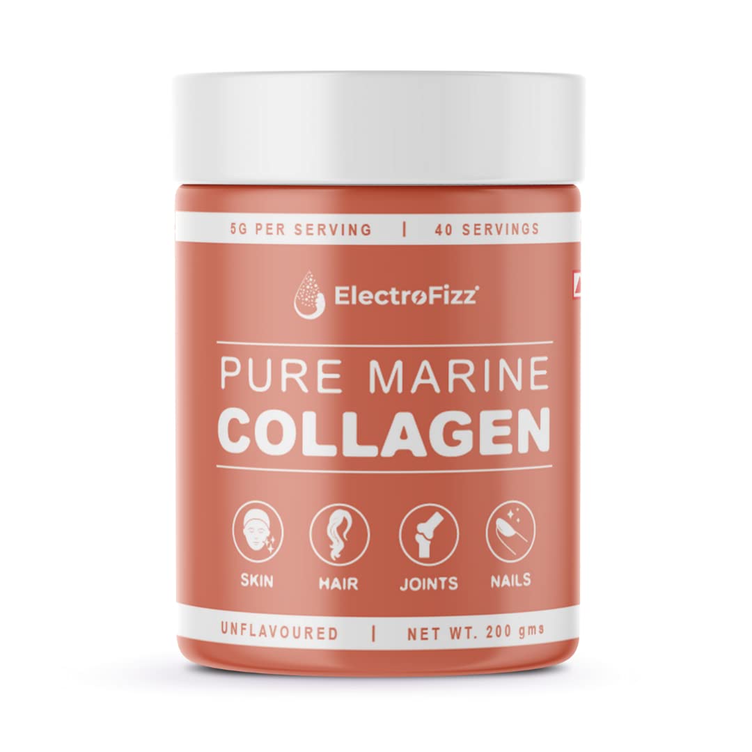 ElectroFizz Pure Marine Collagen Unflavored Powder, Healthy Skin, Hair & Nails, Bones & Joint Support, Keto & Paleo Friendly, Sugar Free, Gluten Free (200 Gm)