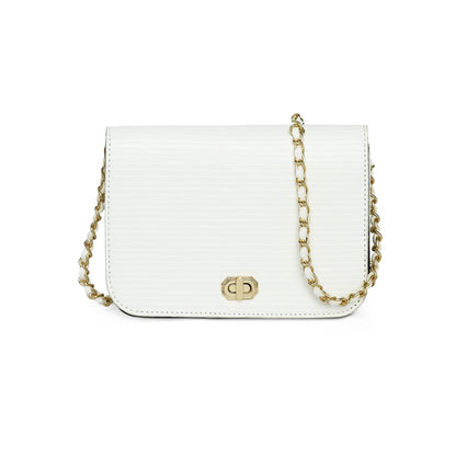 Accessorize London Women's Faux Leather Woven Chain White Evie Sling Bag
